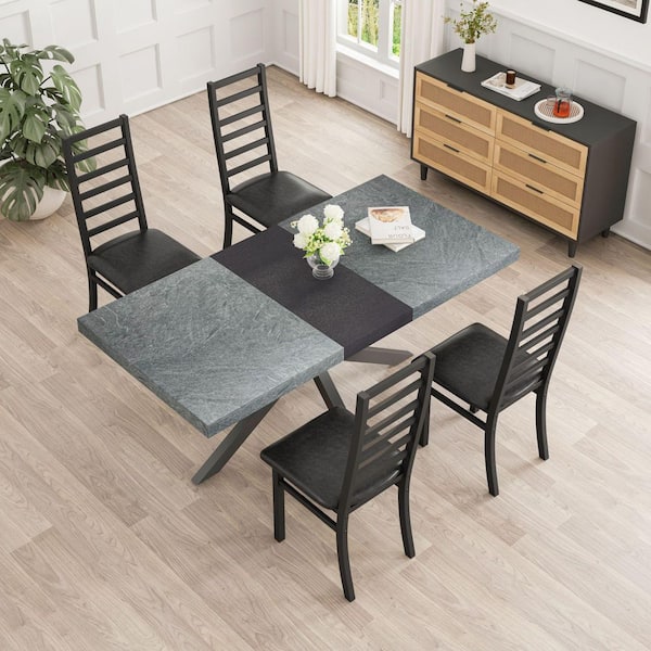 Black Metal Dining Chairs High Back Armless Dining Chairs with PU Leather Seats for Kitchen, Living Room (Set of 4)