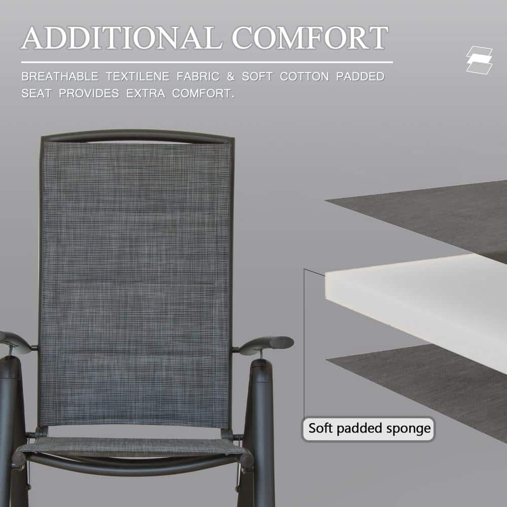Dark Gray Aluminum Folding Dining Armchairs with High Backrest, Set of 2
