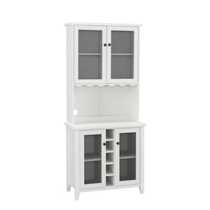 Home Source Jill Zarin White Bar Cabinet with Mesh Doors and Stemware Placement