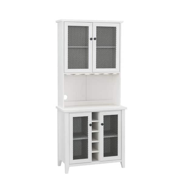 Home Source Industries Home Source Jill Zarin White Bar Cabinet with Mesh Doors and Stemware Placement