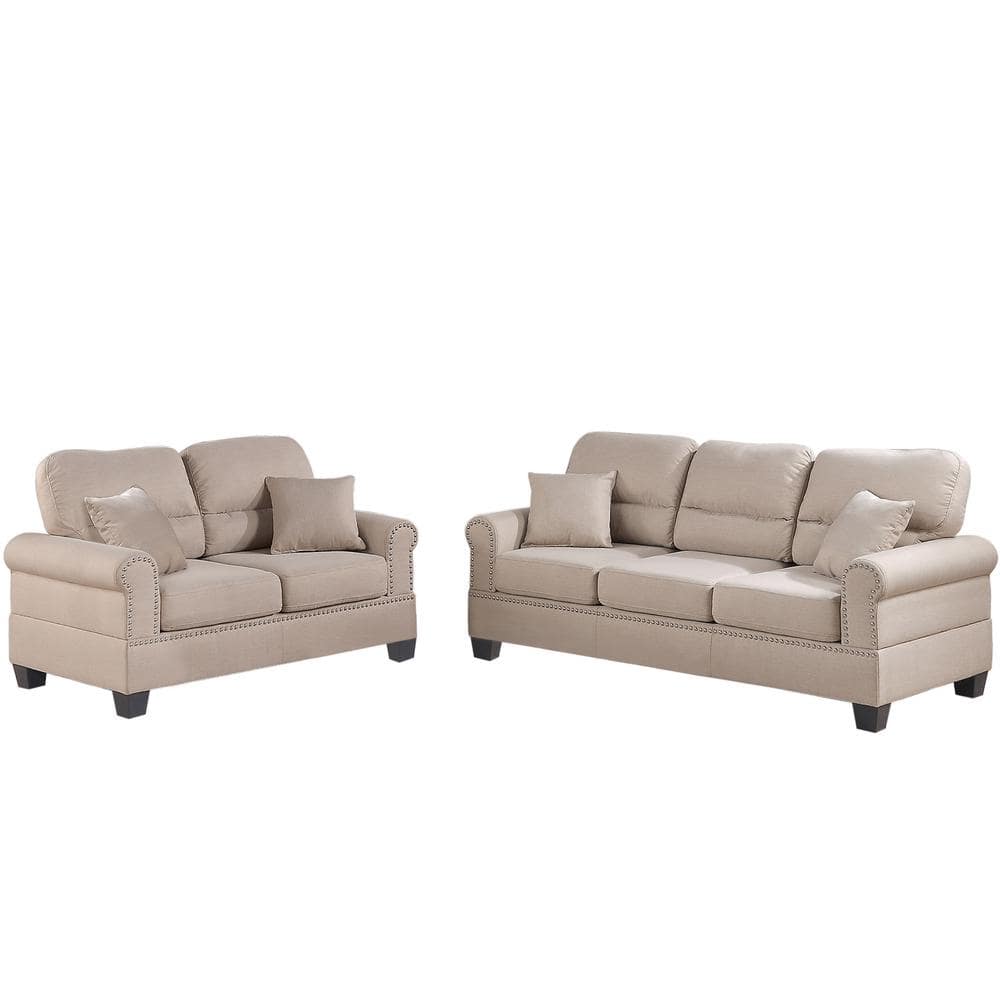 Worldwide Dallas 78 In. Rolled Arm Linen Straight Sofa