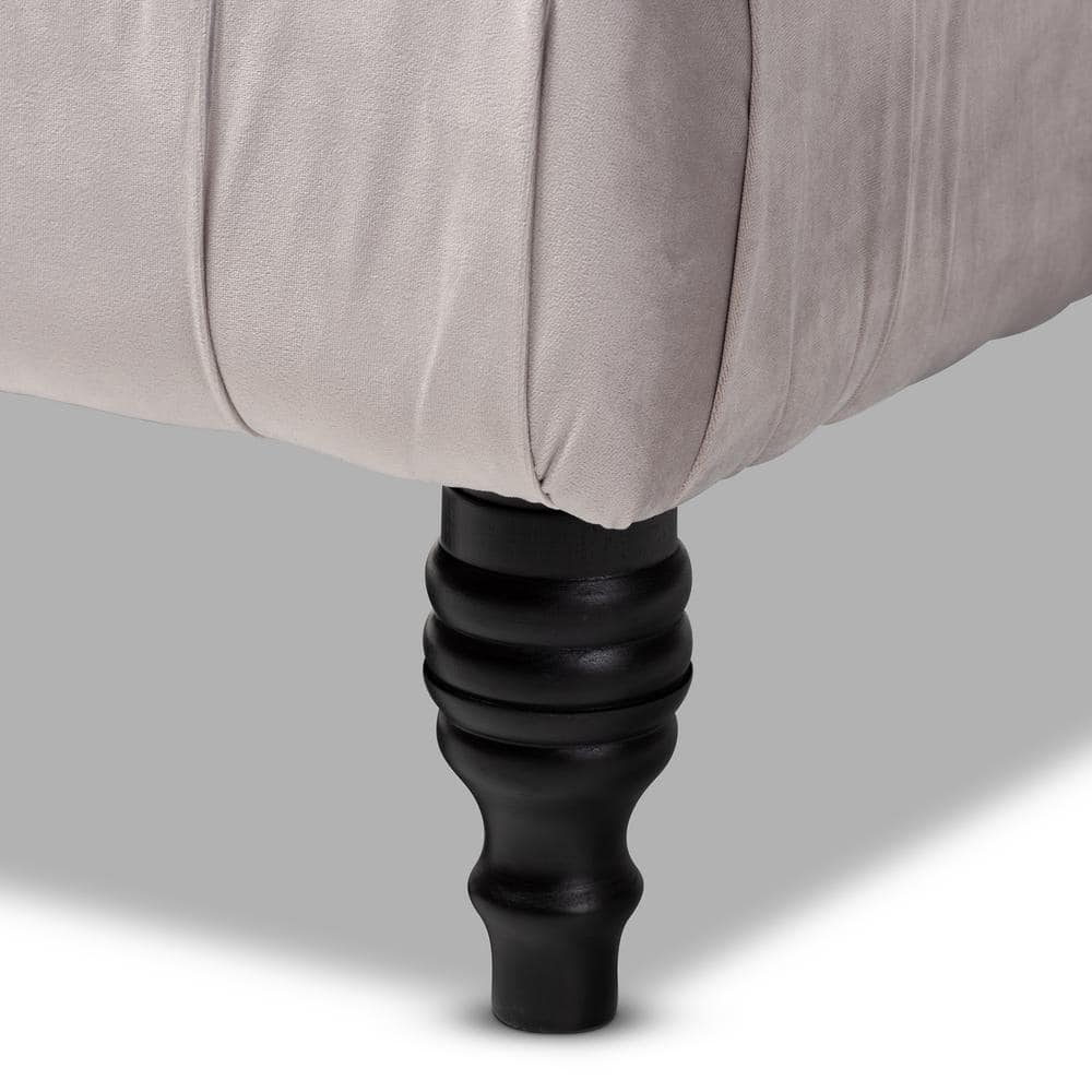 Keswick 36" Grey Velvet Tufted Cocktail Ottoman with Eucalyptus Wood Legs