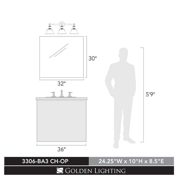 Orwell 3-Light Chrome with Opal Glass Shade Bath Vanity Light