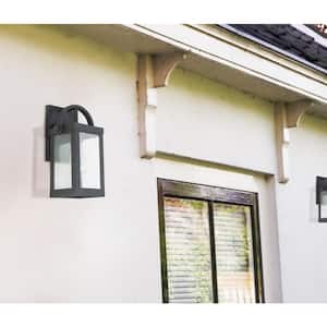 Cider Mills 5.98 in. W x 12.362 in. H 1-Light Matte Black Outdoor Wall Lantern Sconce with Seeded Glass Panels