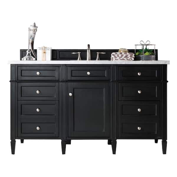 James Martin Vanities Brittany 60 in. W x 23.5 in.D x 34 in. H Single Bath Vanity in Black Onyx with Solid Surface Top in Arctic Fall