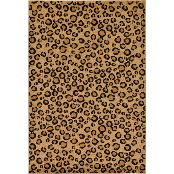 Unique Loom Wildlife Leopard Light Brown 6' 0 x 9' 0 Area Rug