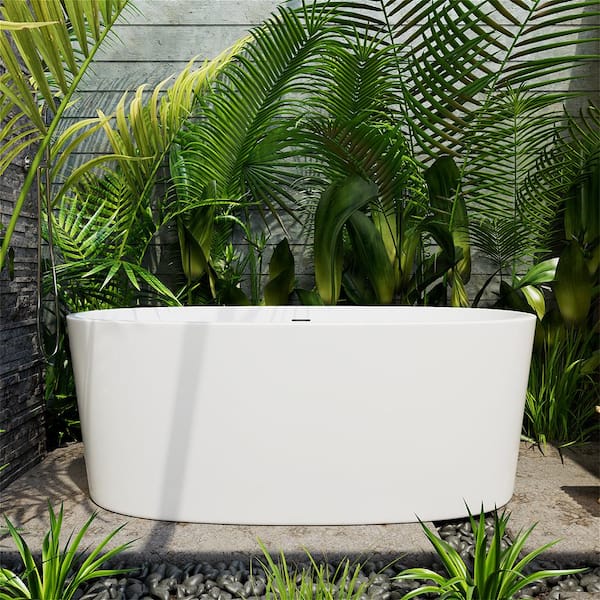 MYCASS 63 in. x 31 in. Minimalist Acrylic Freestanding Soaking Bathtub Not Whirlpool cUPC Certificated in Glossy White
