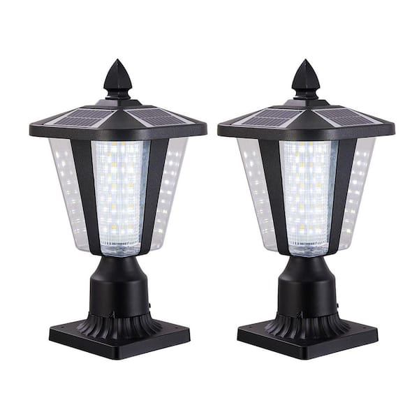 2-Light Black Aluminum Outdoor Weather Resistant Post light Set With LED Light