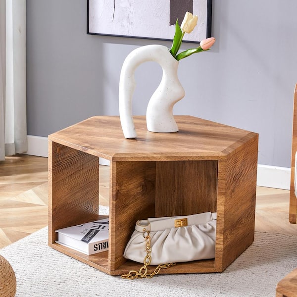 Noble House 25 in. Wood Color Hexagonal MDF Storage Coffee Table