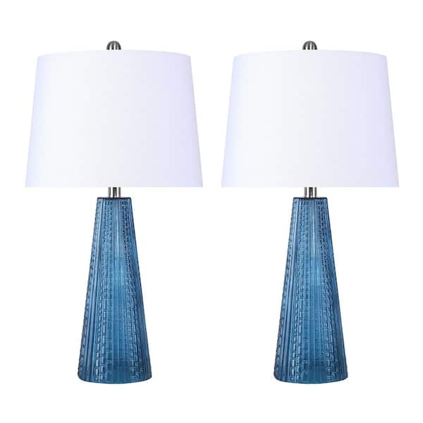 Grandview Gallery 26 In Sapphire Blue Glass Table Lamp With Textured Base And Off White Linen Empire Shade 2 Pack Gt92045a The Home Depot Sapphire Blue Glass Table Lamp, Blue Glass Table Lamp Base