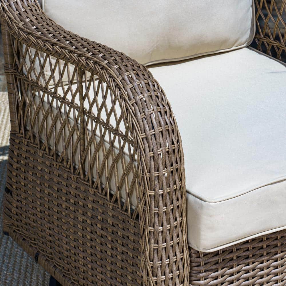 Sandstone Wicker Swivel Glider Armchair with Beige Cushions