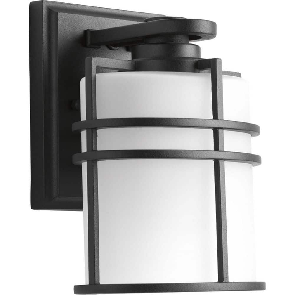 Black Aluminum and Ceramic Dimmable Wall Lantern with Etched Glass Shade