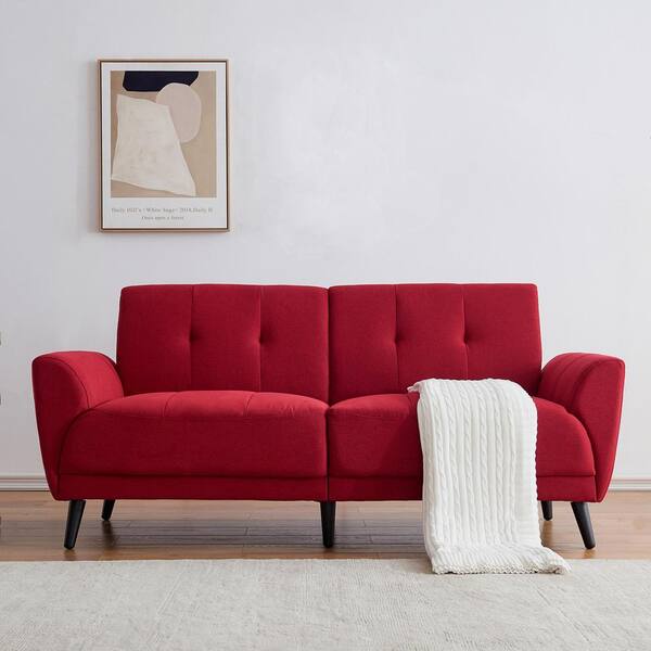 Red Ployester Fabric 2 Seats Sofa, Red Fabric Sofa 2 Seater