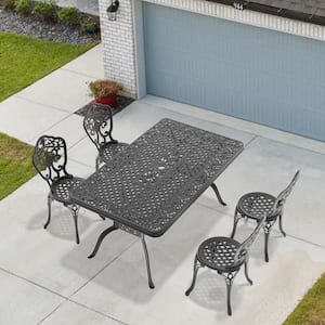 Black 5-Piece of Cast Aluminum Outdoor Patio Dining Set with 59.06 in. x 35.43 in. Rectangular Table and Armless Chairs