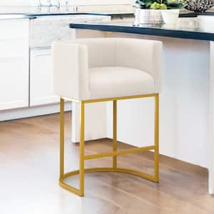 26 in.Beige and Gold Low Back Bar Stool with Metal Frame Counter Height Linen Upholstered Counter Stool (Set of 1)