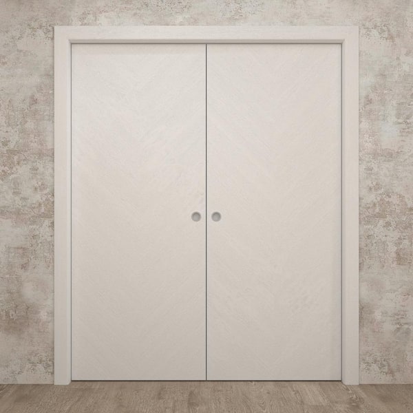 36 in. x 96 in. Painted White Oak Solid Wood Double Pocket Doors With Hardware