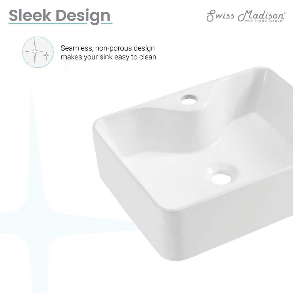 Glossy White Ceramic Above-Counter Vessel Sink, 19"