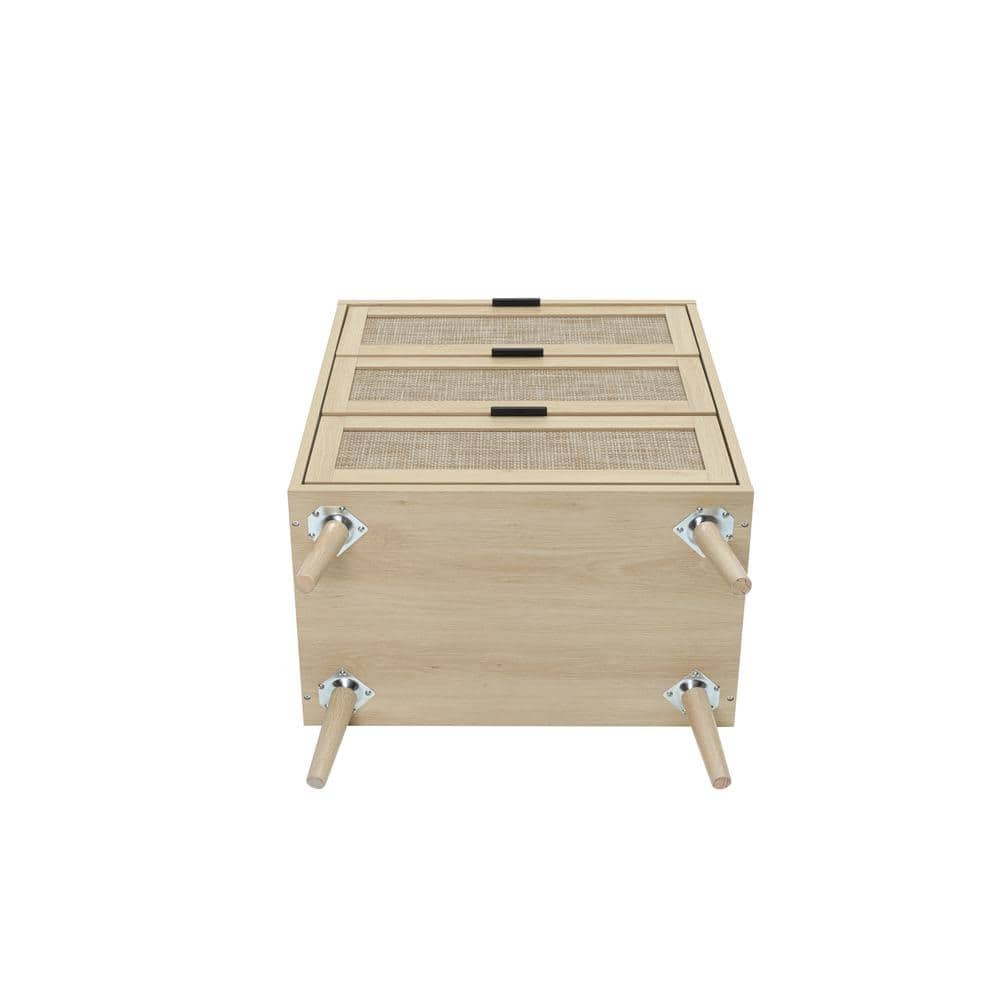 Natural Rattan and Pine 3-Drawer Accent Cabinet