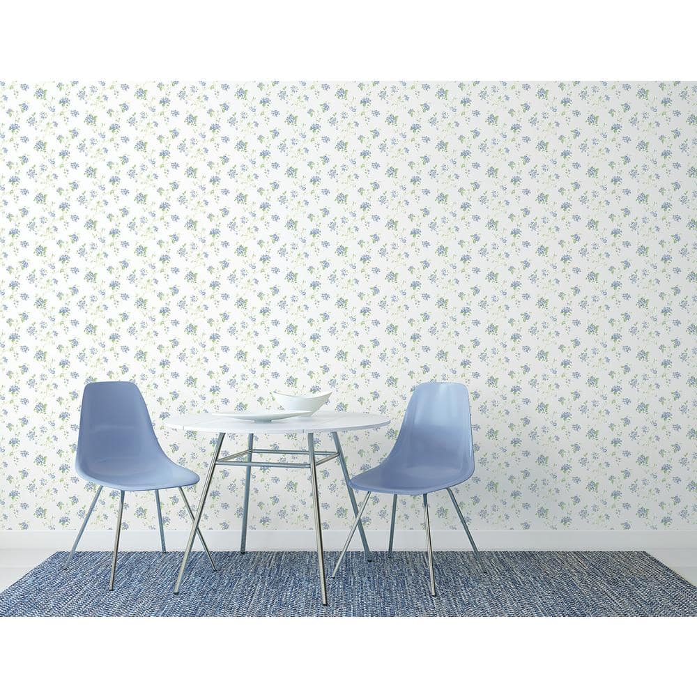 Indigo and Green Floral Trail Non-Pasted Wallpaper Roll