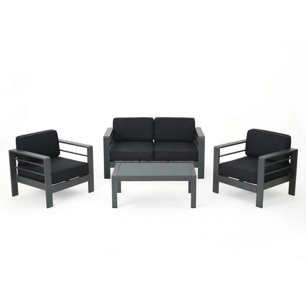Gray Aluminum 4-Piece Outdoor Loveseat and Club Chair Set