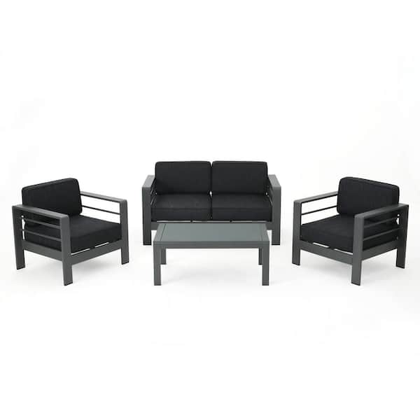 4-Piece Metal Patio Conversation Set with Dark Gray Cushions