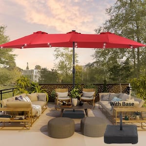 15 ft. x 9 ft. LED Outdoor Double-Sided Umbrella Patio Market Umbrella - Stylish Durable and Sun-Protective, Chili Red