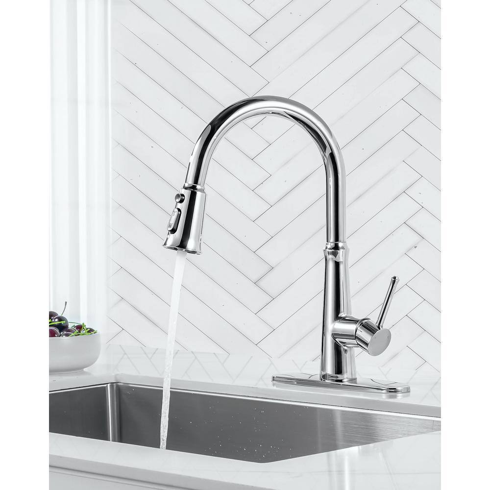 Polished Chrome Single-Handle Pull-Down Kitchen Faucet with Deckplate