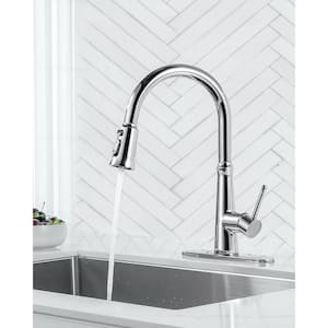 Single Handle Pull-Down Sprayer Kitchen Faucet Stainless Steel with Deckplate Included in Chrome