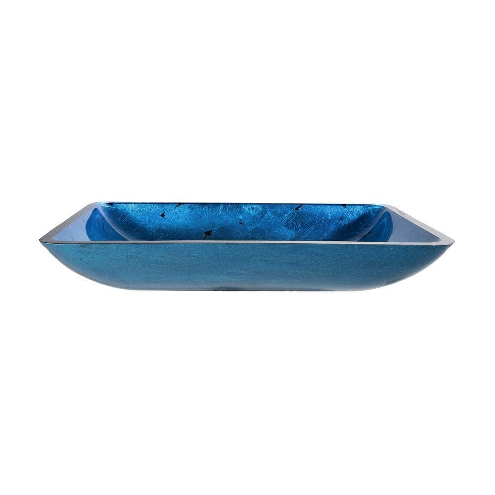 Fire-Blue Rectangular Tempered Glass Vessel Bathroom Sink