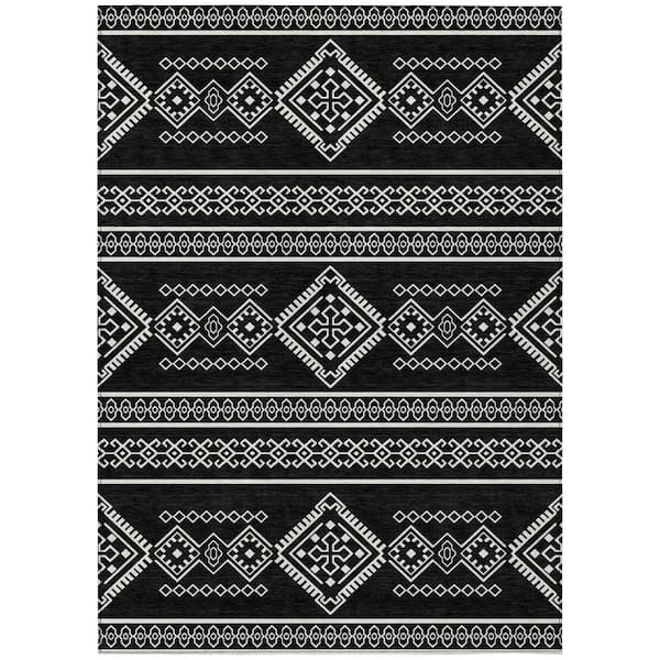Addison Rugs Chantille Machine Washable Indoor/Outdoor Abstract ACN901 Black 2 ft. 6 in. x 3 ft. 10 in. Area Rug