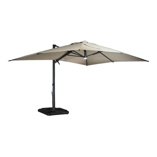 Boyel Living 10x13 ft. 360° Rotation Cantilever Patio Umbrella with BaseandBT in Taupe