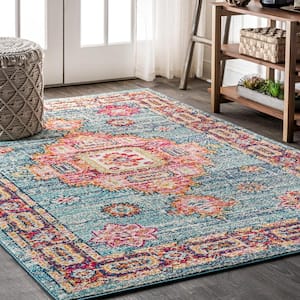 Bohemian Flair Boho Vintage Medallion Blue/Red 8 ft. x 10 ft. Area Rug