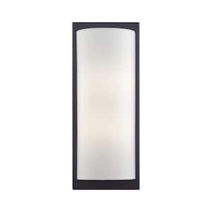 Brenton 6 in. 2-Light Black ADA Wall Sconce with Off-White Fabric Shade