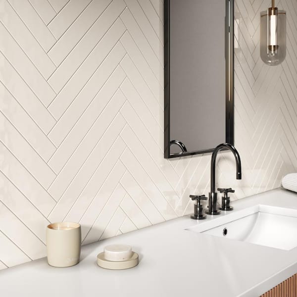 Take Home Tile Sample - Rail Cream 2 in. x 6 in. Subway Glossy Ceramic Wall Tile