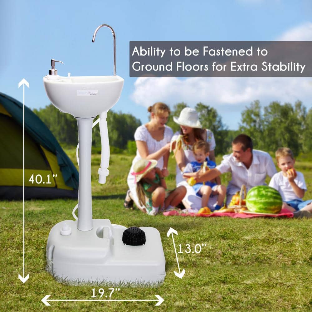 SereneLife White Portable Camping Sink with Foot Pump and Soap Dispenser