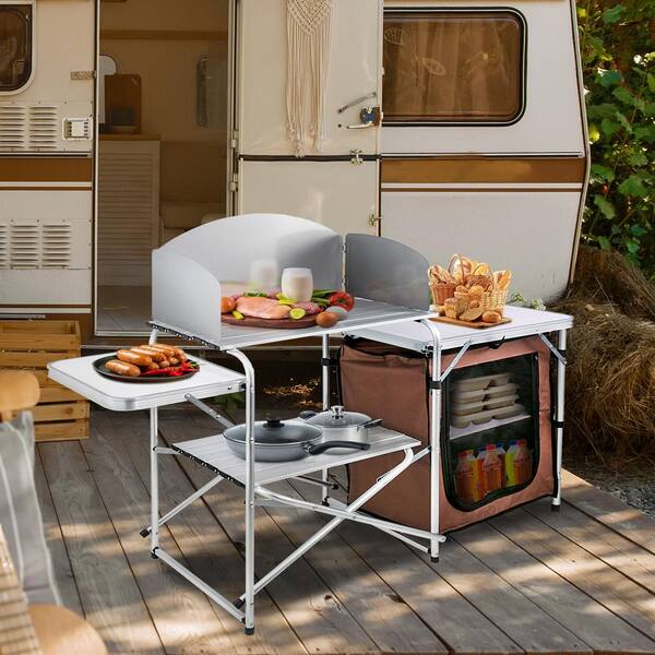 VEVOR Portable Camp Kitchen Table – Height Adjustable, Foldable Design With Storage Bag, For Outdoor Cooking & BBQs