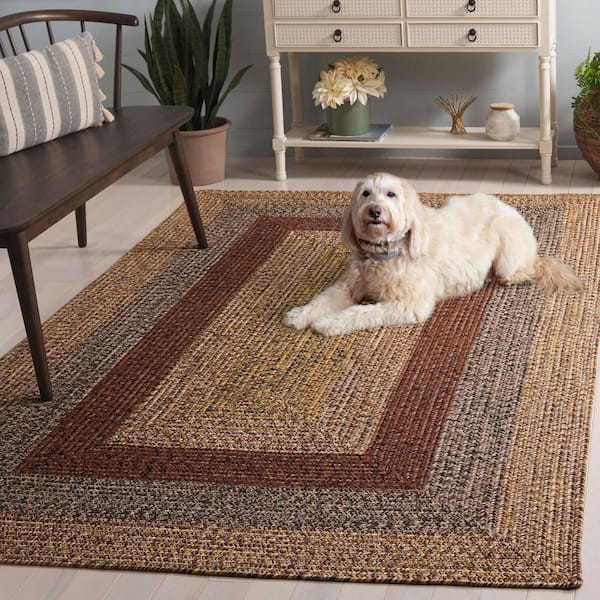 1206-145 Safavieh ラグマット SAFAVIEH Braided Brown/Gold 6 ft. x 9 ft. Machine Washable Solid