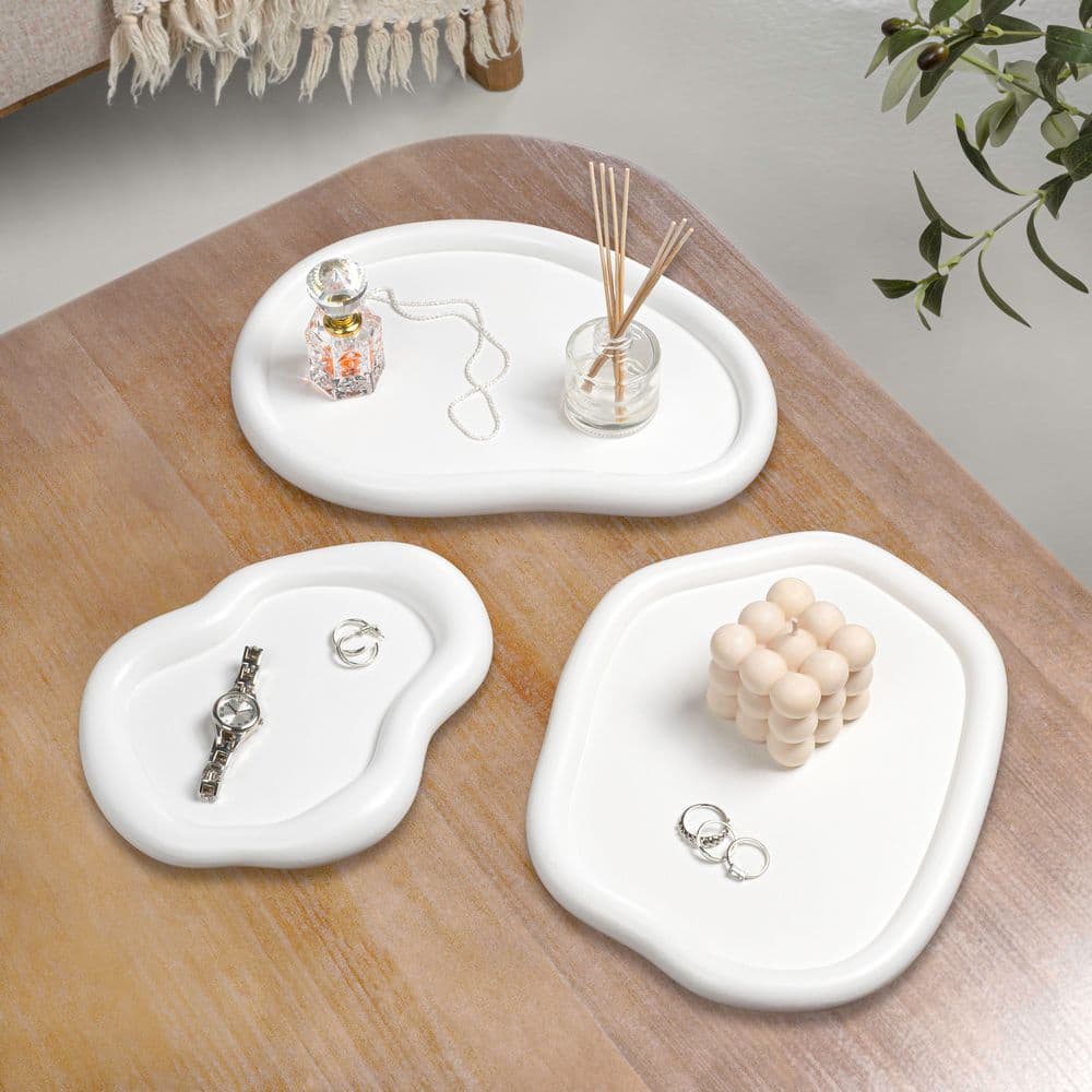 Grace Contemporary Concrete Decorative Cloud Jewelry Trays, White (Set of 3)