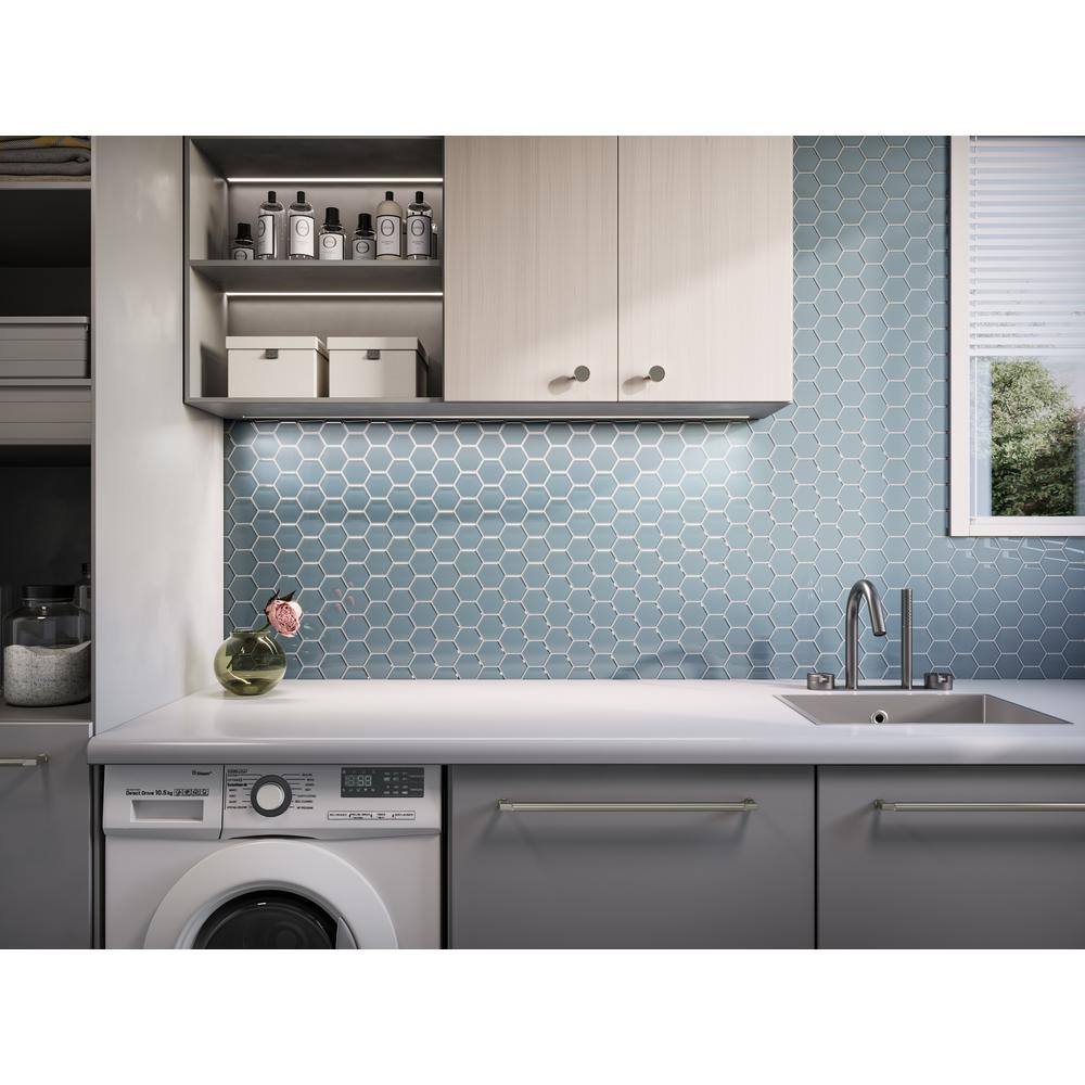 Aqua Blue Gloss 11x12 Honeycomb Glass Mosaic Tile