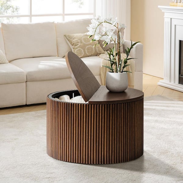 JAYDEN CREATION Deliat Walnut Modern 23.6 in. Wood Storage Round