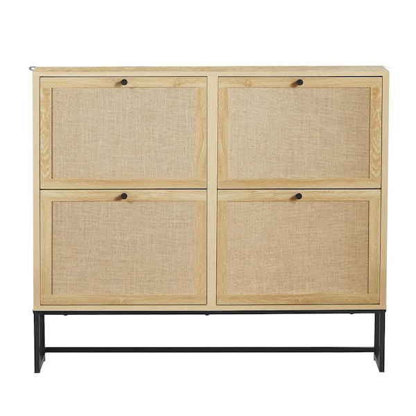 Natural Wood Shoe Storage Cabinet with 4-Flip-up Drawer (7. 87 in. D x 43. 3 in. W x 37. 59 in. H)