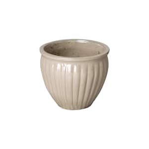 11 in. Pearl White Round Ceramic Planter with Ridges