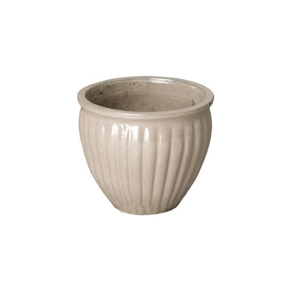 Emissary Ridge 11 in. L x 11 in. H Pearl White Ceramic Round Planter with Drainage Hole