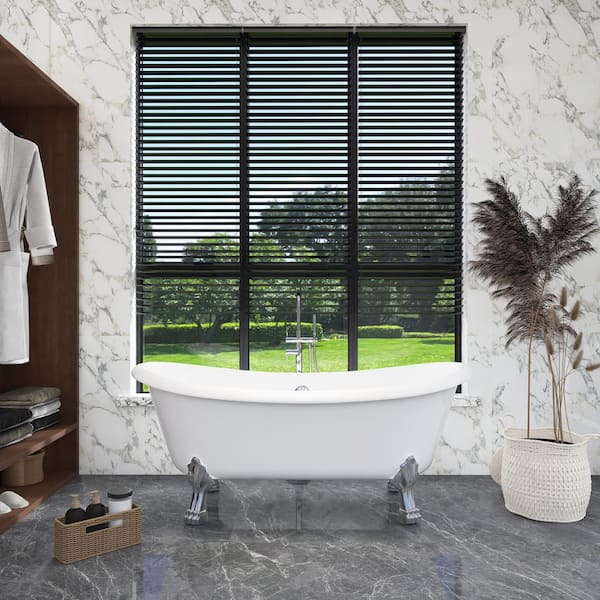 66 in. x 30 in. Soaking Bathtub with Center Drain in White