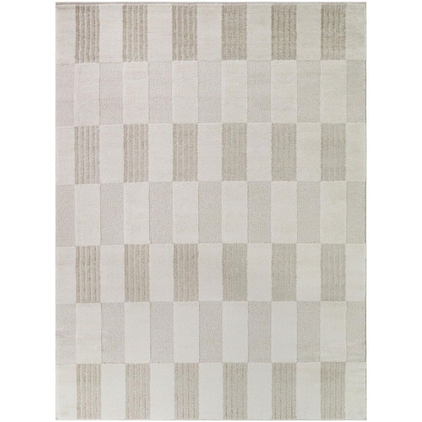 Rafal Cream 5 ft. x 7 ft. Modern Checkered Area Rug