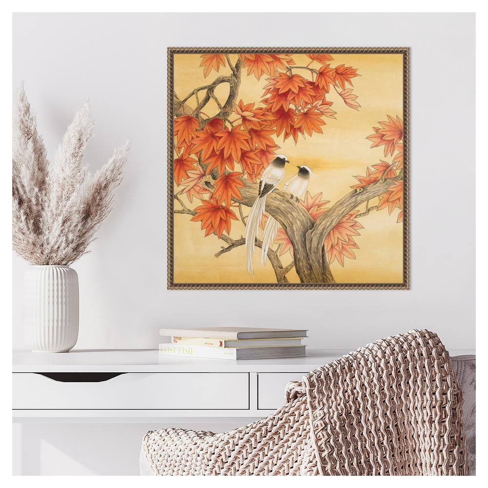 Autumn Love Birds Beaded Framed Canvas Wall Art