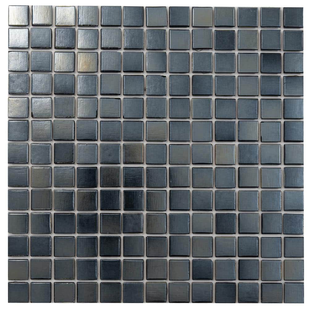 Nacreous Black Glass Mosaic 12" x 12" Wall and Floor Tile