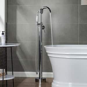 Milan Single-Handle Freestanding Floor Mount Tub Filler Faucet with Hand Shower in Chorme
