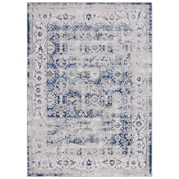 Odyssey 4 ft. x 6 ft. Gray/Navy Distressed Border Oriental Area Rug