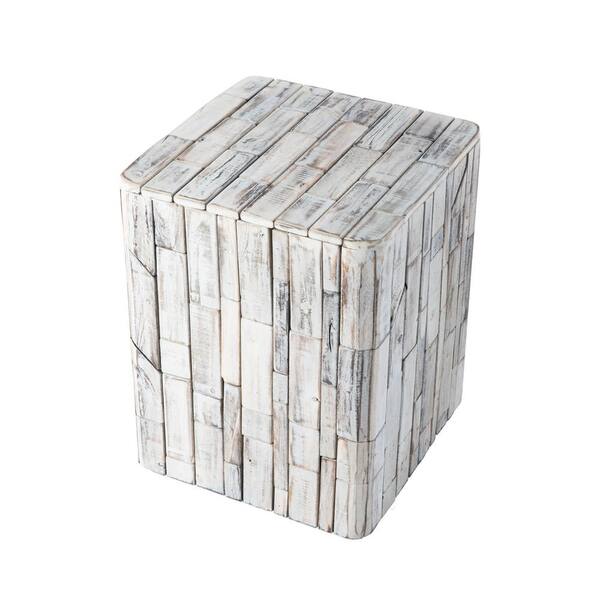 Patio Sense Elyse Burning White Wood Garden Stool